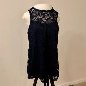 Navy Blue Sleeveless Top with Lace Detailing